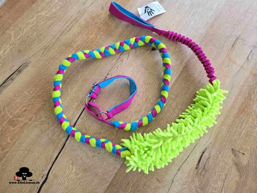 Geflochtene Agility-Leine mit Mop und Bungee fuchsia, aqua, lime