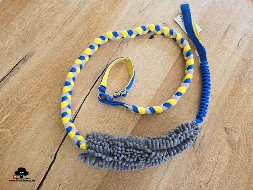 Geflochtene Agility-Leine mit Mop und Bungee blue, gray, yellow