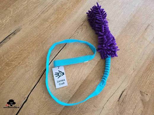 Mop L Purple tug toy on long webbing with bungee aqua,mint