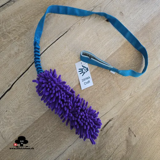 Mop purple tug toy on long webbing with bungee